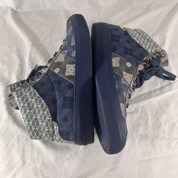 JIMMY CHOO Navy Blue Pattern Canvas Leather High Top Sneakers Marked as 45 12US - Picture 9 of 15